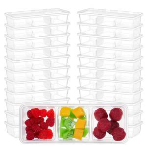 lot 24285 image: Hushee 10 Pack 17 oz Small Meal Prep Containers with 3 Compartments Snack Containers with Lid Disposable Plastic Bento Box Travel Lunch Food Boxes Stackable for Office Picnic (Clear) - Retail $16