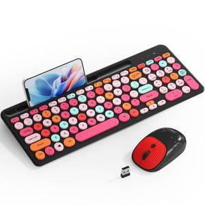 lot 24289 image: Retro Typewriter Wireless Keyboard with Round Keycaps, 2.4GHz Compact USB Cute Wireless Keyboard and Mouse Combo for Desktop, Laptop and Computer - Retail $20