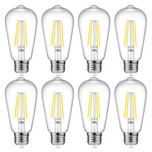 lot 24293 image: Ascher LED Edison Bulbs 6W, Equivalent 60W, High Brightness Cool White 4000K, 700 Lumens, ST58 Vintage LED Filament Bulbs with 80 CRI, E26 Base, Non-Dimmable, Clear Glass, Pack of 8 - Retail $23