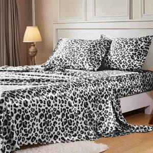 lot 24299 image: MR&HM Satin Sheets with Elastic Corner Straps, Queen Size Sheets Set, 4 Pcs Silky Bedding Set with 15 Inches Deep Pocket for Mattress (Queen, White Leopard) - Retail $36