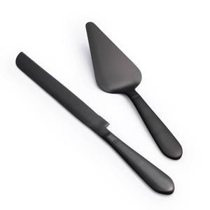 lot 30747 image: Eisinly Wedding Cake Knife and Server Set, Integral Stainless Steel Longer Cake Cutter and Wider Pie Spatula, Elegant Cake Cutting Serving Set for Party Birthday Bridal Shower Set of 2, Matte Black - Retail $10