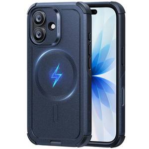 lot 30764 image: ESR for iPhone 17 Phone Case, 23ft Military-Grade Drop Protection, Shock-Absorbing Rugged Cover, MagSafe Accessories Compatible, Cyber Series, Navy Blue - Retail $20
