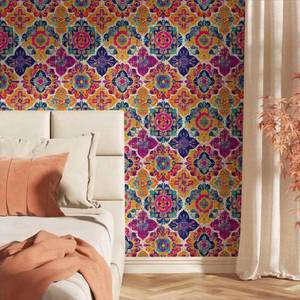 lot 30769 image: Yzogbry Vintage Yellow Purple Blue Moroccan Peel and Stick Wallpaper Wall Decor Self Adhesive Wall Paper Stick on Easy Peel Off Contact for Renter Apartment - Retail $18