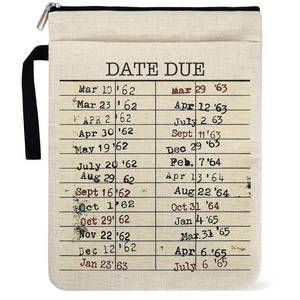 lot 30770 image: Library Date Due Book Sleeve Book Bag Gifts for Book Lover, Paperback Sleeve for Librarian Lovers Bookish Group Club Gifts for Women, Book Cover with Zipper and Front Pocket 9 x 12 Inch - Retail $12