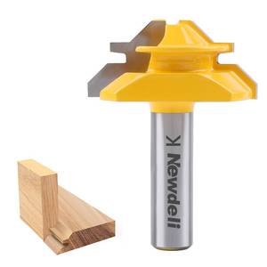 lot 30773 image: Newdeli 45 Degree Lock Miter Router Bit 12 Inch Shank 34 Stock Joint Router Bit for 90-Degree Tenon Joint Woodworking - Retail $14