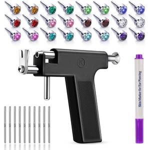 lot 30776 image: EOKOW Ear Piercing Gun Kit Reusable Ear Percinging Tool Professional Body Nose Lip Earrings Set With Stainless Steel Studs Silver Sticks For Salon Home Use - Retail $10