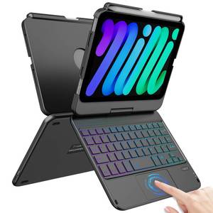 lot 30778 image: FUWANG Keyboard Case for iPad mini 7 A17 Pro (2024) & iPad mini 6th Generation (2021) 8.3-inch, 360° Swivel, Multi-Touch Trackpad, 7-Color Backlit, Keyboard Cover with Pencil Holder, Black - Retail $40