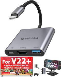 lot 30781 image: Switch 2 Dock HDMI2.1 Upgraded V22 for Nintendo Switch 2 Compatible with the Latest firmware V22Plug&PlayUsbc to HDMI Adapter 4k120Hz for LaptopMacBook(No Manual Updates Required for NS2 - Retail $21