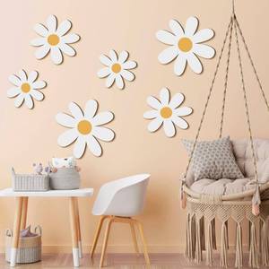 lot 30782 image: Thyle 6 Pcs Daisy Wall Decor Wooden Daisy Art Flowers Wall Signs Hanging Plaque for Home Nursery Bedroom Farmhouse Bathroom Decorations Housewarming Gifts (Elegant Style,Yellow,White) - Retail $17