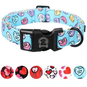 lot 33909 image: MR.CHUBBYFACE Valentines Dog Collar,Cute Blue Love Heart Cotton Dog Collar, Adjustable Valentine Girl Female Male Pet Collars with Quick Release Buckle - Retail $10