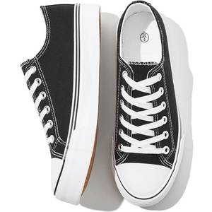 lot 33926 image: FRACORA Womens White Black Canvas Sneakers Low Top Canvas Shoes for Women Tennis Shoes(Black,US6.5) - Retail $22