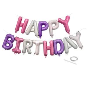 lot 33935 image: Pink Purple Happy Birthday Balloon Banner Set -16 Inch Foil Letters Balloons, Reusable Birthday Decorations and Party Supplies, Suitable for Men and Womens Birthday Decorations Party Backdrop - Retail $6