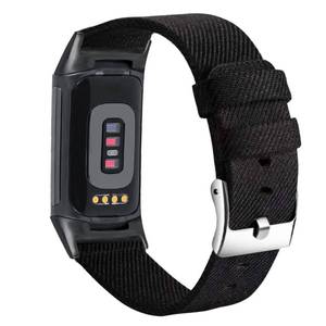 lot 33945 image: Abanen Women and Men Band for Fitbit Charge 6  Charge 5, Soft Woven Canvas Nylon Quick Dry Wrist Strap (Black) - Retail $15
