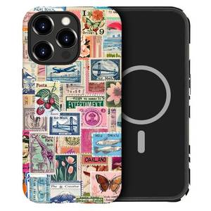 lot 33946 image: DAIZAG Case Compatible with for iPhone 14 Pro Max, Compatible with MagSafe,Shockproof Protective Phone Case for Girl Women - Retro Stamp Collage - Retail $20