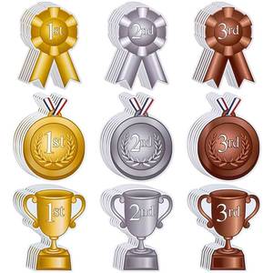 lot 42545 image: AmazingSpark 54 Pcs Assorted Award Ribbon Cutouts Gold Silver Bronze Medals Classic Trophy Rosette Accents 1st 2nd 3rd Place Recognition Achievement Award Cutouts for Classroom School Diploma - Retail $14