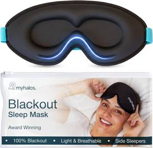 lot 42546 image: MyHalos Sleep Mask 3D Blackout Eye Mask for Women & Men, Side Sleepers, Zero Pressure Memory Foam Eyelash Friendly, Breathable,Award-Winning Sleep Aid for Travel (Black, 1 Count (Pack of 1) - Retail $10