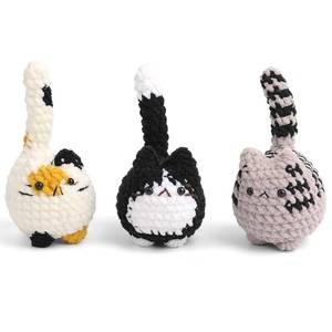 lot 42550 image: Crochet Cat Figurines Set of 3 Handmade Knitted Desk Decor, Cute Mini Cat for Shelf or Office Decor, Gifts for Women and Cat Lovers - Retail $17