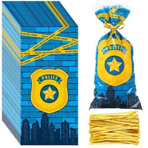 lot 42551 image: Epakh 100 Pieces Police Party Cello Bags Pirate Theme Treat Bags with Twist Ties for Party Supplies(Police Pattern) - Retail $10