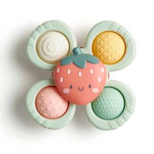 lot 42560 image: Itzy Ritzy Pop & Whirl Fidget Spinner Travel & Bath Toy for Babies & Toddlers Fidget wTextured Silicone Popper to Develop Fine Motor Skills Sticks to Highchairs, Tables, Tubs, More (Strawberry) - Retail $10