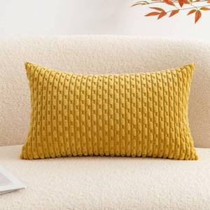 lot 42564 image: UGASA Fall Soft Corduroy Decorative Pillow Cover 12x20 Inch Boho Striped Oblong Throw Pillow Cover Rectangle Lumbar Modern Home Decor for Sofa Living Room Couch Bed Mustard Yellow 1 Piece - Retail $13