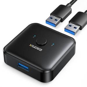 lot 42567 image: iDsonix USB 3.0 Switch 1 in 2 Out(2 in 1 Out) Bi-Directional, USB Switch 2 Computers Share 1 Device for Printer,Scanner,Keyboard, USB Sharing Switch with 2pcs A to A 3.3ft Cables - Retail $17
