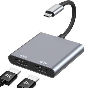 lot 42568 image: USB C to Dual HDMI Adapter 4K60Hz, Type C to HDMI Splitter for Dual Monitors, USB C to Dual HDMI Hub Extended Display for MacBook AirPro,Dell XPS,HP,Surface,Chromebook - Retail $13