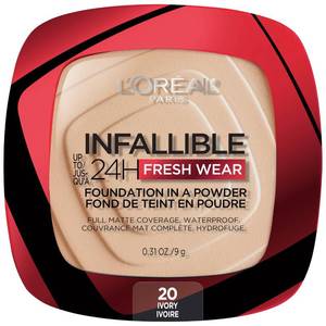 lot 42577 image: LOreal Paris Makeup Infallible Fresh Wear Foundation in a Powder, Up to 24H Wear, Waterproof, Ivory, 0.31 oz. (Packaging May Vary) - Retail $15