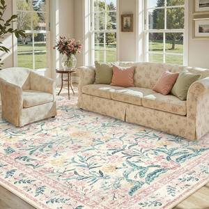 lot 1004 image: $135 Lahome Sylvie Area Rugs 8x10 for Living Room, Boho Machine Washable Pink Cottage Decor for Girls Bedroom, Ultra-Thin Soft Cute Non Slip Floral Carpets for Dorm Reading Room Classroom, PinkMulti