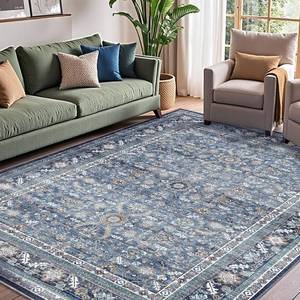 lot 1127 image: OPPODREAM Vintage Blue Area Rugs 5x7, 5 x 7 Retro Washable Rug Non Slip, Low-Pile Faux Wool Carpet, Distressed Navy Floor Mat for Living Room, Bedroom, Kitchen, Office, Dorm, Dinning Room
