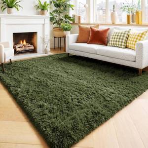 lot 1129 image: Amdrebio Olive Green Rugs for Bedroom Living Room, Fluffy Shaggy Modern Area Rug 4x6 for Girls Boys Kids Room Decor, Soft Plush Fuzzy Furry Cool Carpet for Nursery Classroom Dorm Playroom Apartment