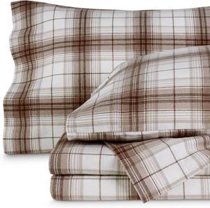 lot 1146 image: Bare Home Flannel Sheet Set Prints, 100% Cotton, Velvety Soft Heavyweight - Double Brushed for Softness & Comfort - Deep Pocket - Bed Sheets (Split King, Chesapeake Plaid - Neutral)
