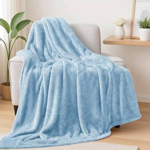 lot 1152 image: Exclusivo Mezcla Plush Fuzzy Fleece Throw Blanket Extra Large, Super Soft, Fluffy and Warm Blankets for Couch, Bed, All Season (Light Blue, 50x70 inches)