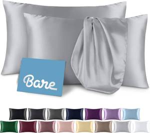 lot 1179 image: Bare Home Satin Pillowcases for Hair and Skin - 2 Pack Standard - Luxury Pillowcases - Zipper Enclosure - Soft and Smooth Satin - Breathable - Similar to Silk (Silver, 2 Pack)