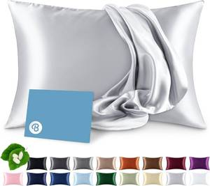 lot 1180 image: Bare Home 100% Mulberry Silk Pillowcase for Hair and Skin - Ultra Premium 6A Grade 19 Momme Silk Pillow Case - Envelope Enclosure - Breathable Cooling Pillow Cover (Standard, Silver)