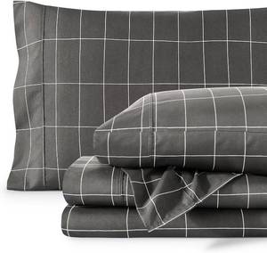 lot 1187 image: Bare Home Twin XL Sheet Set - College Dorm Size - Luxury 1800 Ultra- Soft Double Brushed Microfiber - Deep Pockets - Easy Fit - 3 Piece Bedding Sheet Set (TwinTwin XL, Grid - GreyWhite)
