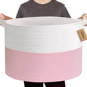 lot 1195 image: MEGASKET Pink Storage Baskets for Organizing, 22X22X14 XXXL Blanket Basket Living Room, Large Toy Basket, Soft Pink Cotton Rope Woven Baskets for Storage, Decorative Gifts Basket Bins for Nursery