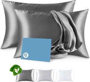 lot 1202 image: Bare Home 100% Mulberry Silk Pillowcase for Hair and Skin - Ultra Premium 6A Grade 19 Momme Silk Pillow Case - Hidden Zipper - Breathable Cooling Pillow Cover (King 2 Pack, Grey)