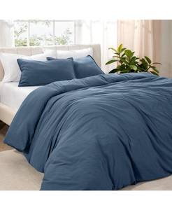 lot 1220 image: Bare Home Ultra-Soft Sand washed Queen Duvet Cover & Sham Set - Blue - Queen
