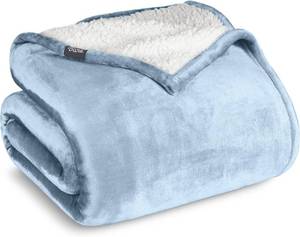 lot 1237 image: Bare Home Sherpa Fleece Blanket - TwinTwin Extra Long - Blanket for Bed, Sofa, and Couch - Warm & Lightweight - Fluffy & Soft - Reversible (TwinTwin XL, Light Blue)