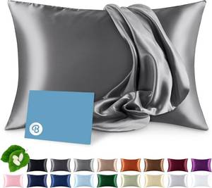 lot 1245 image: Bare Home 100% Mulberry Silk Pillowcase for Hair and Skin - Ultra Premium 6A Grade 19 Momme Silk Pillow Case - Envelope Enclosure - Breathable Cooling Pillow Cover (Standard, Grey)