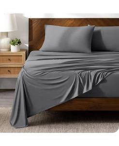 lot 1254 image: Bare Home 4 Way Microfiber Stretch Knit Sheet Set, Twin XL - Gray - Twin XL