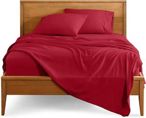 lot 1267 image: Bare Home Split King Sheet Set - 1800 Ultra-Soft Microfiber Bed Sheets - Double Brushed - Deep Pockets - Easy Fit - 5 Piece Set - Bedding Sheets & Pillowcases (Split King, Red)