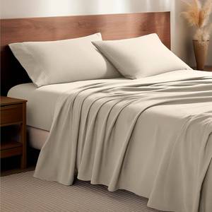 lot 1272 image: Bare Home Flannel Sheet Set 100% Cotton, Velvety Soft Heavyweight - Double Brushed Flannel - Deep Pocket (Split King, Sand)