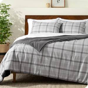 lot 1274 image: Bare Home Comforter Set - Full Size - Ultra-Soft - Goose Down Alternative - Premium 1800 Series - All Season Warmth Comforter (Full, Tartan PlaidGrey)