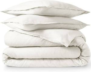 lot 1282 image: Bare Home Flannel Duvet Cover Set - Queen - 100% Cotton, Velvety Soft Heavyweight Premium Flannel, Double Brushed - Includes Sham Pillow Covers (Queen, Cream)