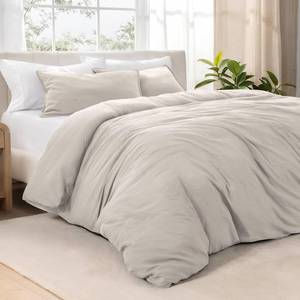lot 1283 image: Bare Home Microfiber Duvet Cover Set - Ultra Soft Washed Microfiber - Oversized King Size - Linen-Like Look - Easy Care - Breathable Fabric - Our Softest Duvet Cover Set (Oversized King, Fog)