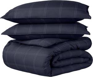 lot 1287 image: Bare Home Bedding Duvet Cover Full Size - Premium 1800 Super Soft & Lightweight Duvet Cover - Soft Breathable Bedding (Full, Modern Plaid - Midnight BlueWhite)
