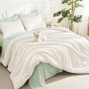 lot 1289 image: Litanika Comforters Ivory Oversized King Size, 3 Pieces Lightweight Solid Bedding Comforter Set, All Season Fluffy Bed Set (120x98In Comforter & 2 Pillowcases)