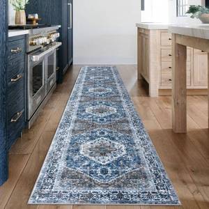 lot 1293 image: KOZYFLY Runners for Hallways 2x12 Ft Extra Long Washable Kitchen Runner Rug Boho Runner Rug for Entryway Indoor Blue Printed Oriental Faux Wool Stair Runner Floor Carpet Runner for Stair Kitchen Hall