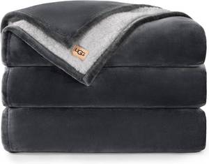 lot 1294 image: $180 UGG Nita King Size Blanket for Bed, Cozy Fluffy Blanket, Ultra Soft California King Bedding, Extra Large Throw for Couch, Luxury Home Decor, 110-inch x 90-inch, Charcoal Grey